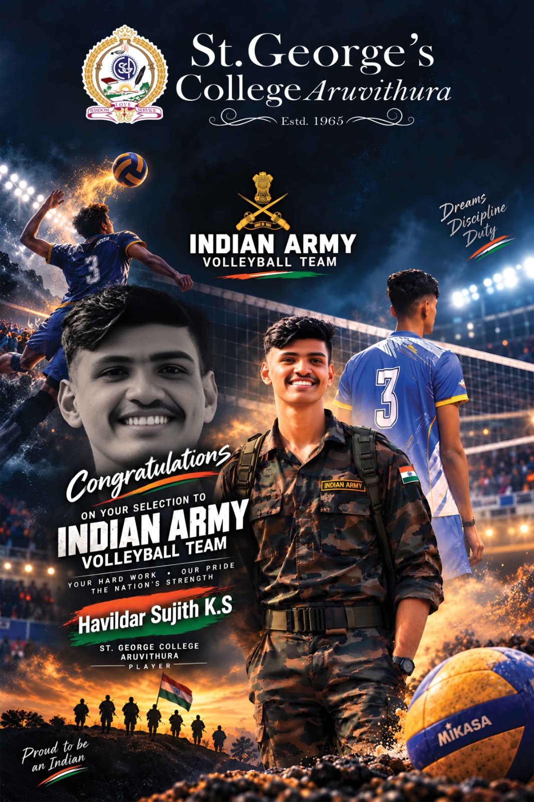 Havildar Sujith K.S -Selected to Indian Army Volleyball Team